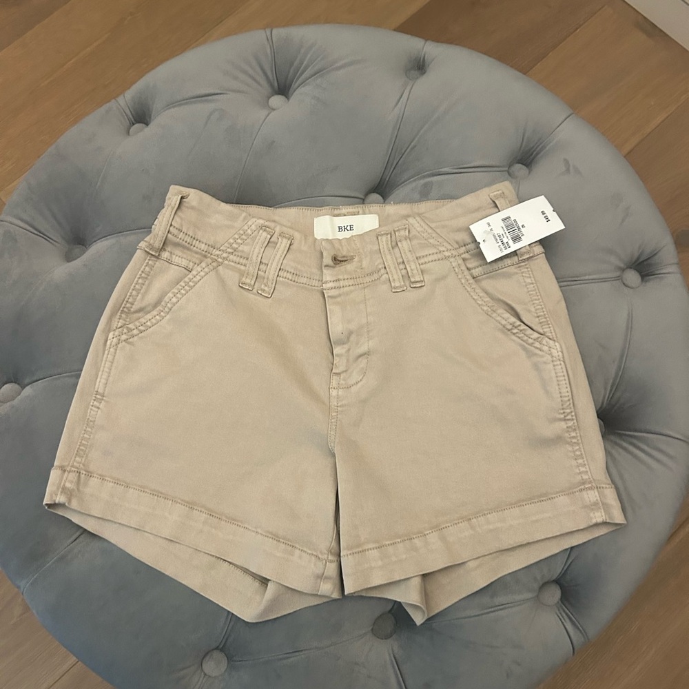 BKE Women's High Waist Beige Shorts